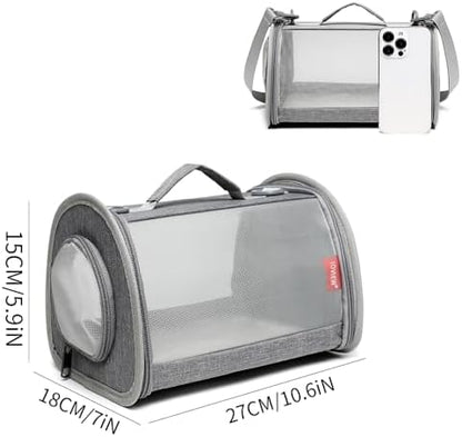 Guinea Pig Carrier Travel Small Animal Carrier Bag Lizard Bird Rabbit Carrier Cage Squirrel Breathable Bag Portable Travel Hamster Small Pet Hangbag (Small, Gray)