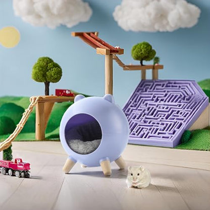 TUTU&LELE Hamster Hideout Space Elf Nest, Tiny House Bed with Round Plush Pad for Hamsters, Mice, Gerbils to Sleep & Play (Purple)