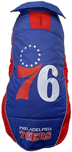 NBA Philadelphia 76ers Puffer Vest for Dogs & Cats, Size Medium. Warm, Cozy, and Waterproof Dog Coat, for Small and Large Dogs/Cats. Best NBA Licensed PET Warming Sports Jacket