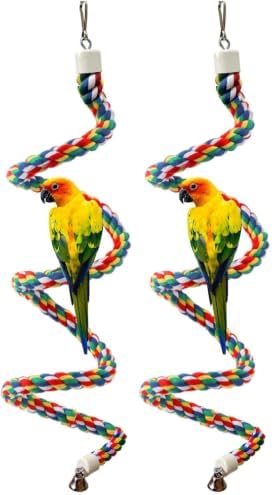 Bird Rope Perch & Birds Swing Set - Bird cage Accessories, Rope perches for Conures, Parrots,Cockatiel,Lovebird,Budgerigar,Parakeet perches for cage,Birds perches (Pack of 2)