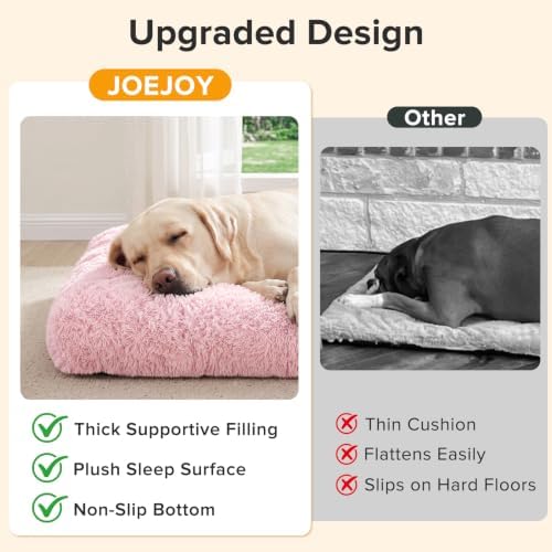 JOEJOY Large Dog Bed Crate Pad, Deluxe Plush Washable Dog Beds Fulffy Soft Kennel Pad Anti-Slip Pet Sleeping Mat for Extra Large Medium Small Dogs, 40" x 27", Pink