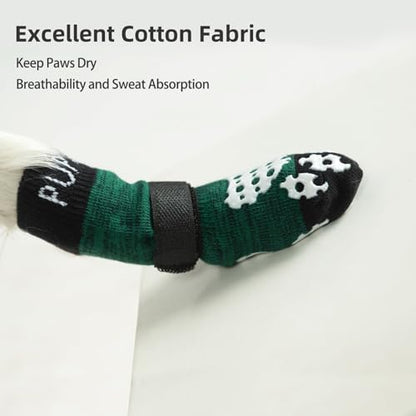 PUPTECK Anti-Slip Dog Socks with Double Sides Grips for Small Medium Large Dogs Hardwood Floors Prevents Licking, Dog Shoes for Hot Pavement Traction Control for Senior Dogs, Dark Green, XL