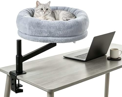 ANWA Cat Desk Bed for Indoor Cats, Heavy Duty Desk Hammock Cat Bed, Gray