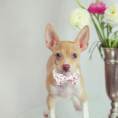 Dog Collar - Pink Floral Pet Collar Bows for Dogs Bowtie Adjustable Spring Summer Puppy Collar Gift for Medium Small Large Dogs