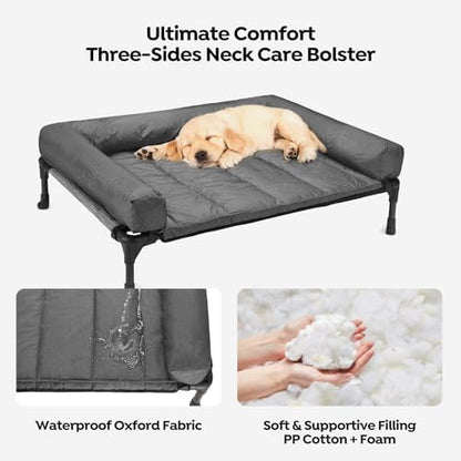Veehoo Outdoor Elevated Dog Bed with Waterproof Bolster Cushion, Cooling