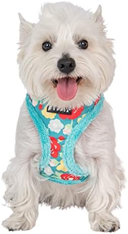 Puppia Alyssa Dog Harness Over-The-Head Warm Winter Flower Pattern Adjustable Chest for Small and Medium Dog, Aqua, Small