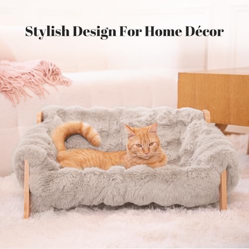 CHEERHOME PETS Elevated Cat Couch Bed Wooden Raised Kitty Sofa Lounge Chair