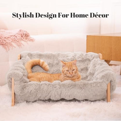 CHEERHOME PETS Elevated Cat Couch Bed Wooden Raised Kitty Sofa Lounge Chair