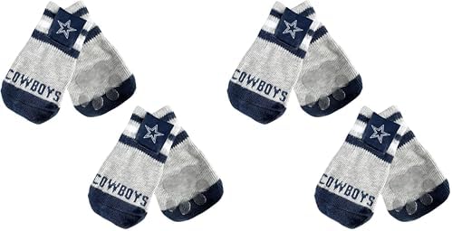 NFL Dallas Cowboys Anti Slip Dog Socks with Elastic Ribbed Top, Size Medium/Large. Indoor/Outdoor Socks, Best Dog Paw Protector, 2 Pairs, Cool Puppy Supplies with NFL Logo of Cowboys Football Team