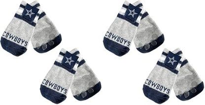NFL Dallas Cowboys Anti Slip Dog Socks with Elastic Ribbed Top, Size Medium/Large. Indoor/Outdoor Socks, Best Dog Paw Protector, 2 Pairs, Cool Puppy Supplies with NFL Logo of Cowboys Football Team