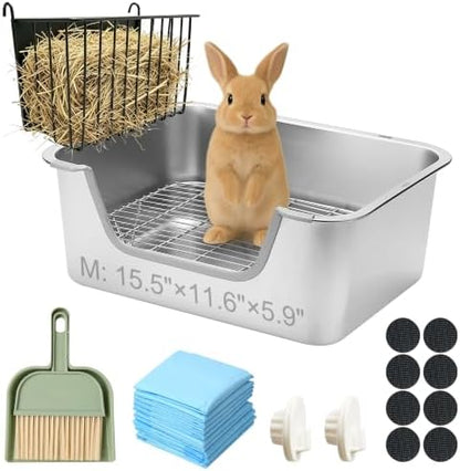 Stainless Steel Rabbit Sifting Litter Box (M & Hay Feeder)