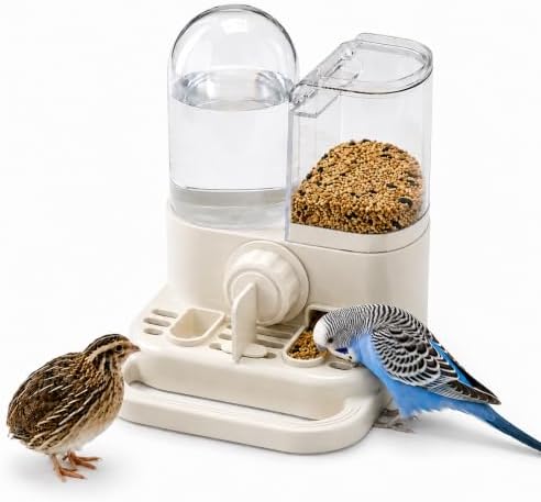2-in-1 Quail Feeder and Waterer for Cage, Gravity Auto Bird Water Feeder