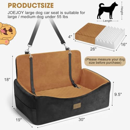 Dog Car Seat for Large Medium Sized Dogs Under 55 lbs, Dog Booster Seat for 2 Small Dogs with Detachable Washable Cover and Cushion, Memory Foam Pet Car Seat with 2 Safety Belts and Storage Pockets