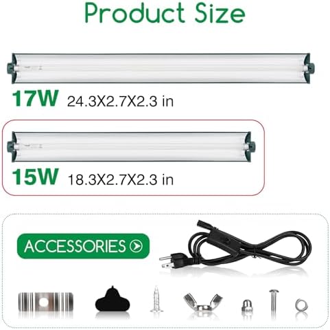 T8 Reptile Light Fixture Combo Kit 15W 18.3IN Green Fluorescent Tube 10.0 UVB Light Bulb for Bearded Dragon Lizards Tortoise 1 Count