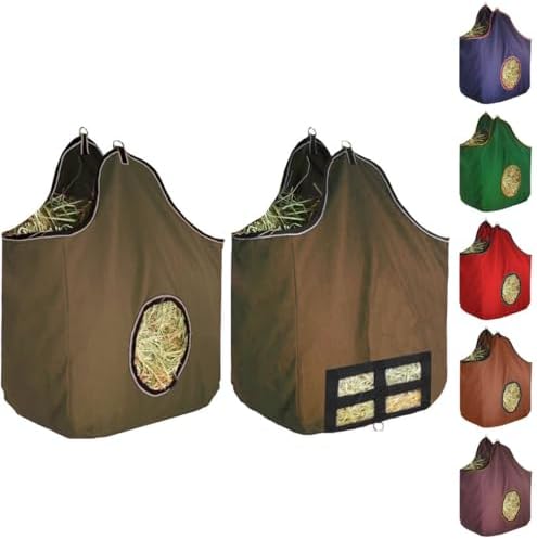 Derby Originals Large 24 OZ Canvas Horse Hay Bag 2 Sided Combo Design X Wide Gusset and 6 Month Warranty