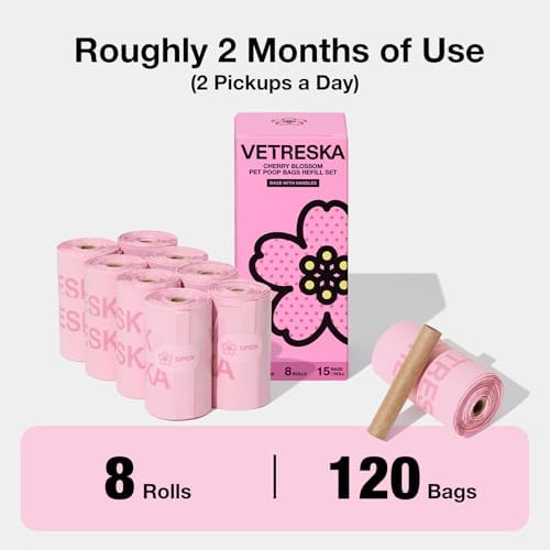 VETRESKA Dog Poop Bags with Handles 120 Count, Floral Scented Waste Bags