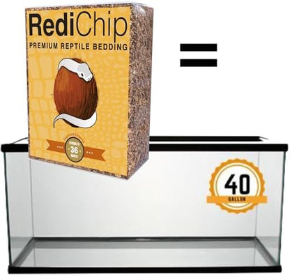 RediChip Reptile Bedding Loose Medium Coconut Chip Substrate 36 Quart Coco Husk Mulch for Snake and Gecko Habitat, Ball Python Terrarium, Lizard and Turtle Tanks, Tortoise Enclosure (4 Pk)