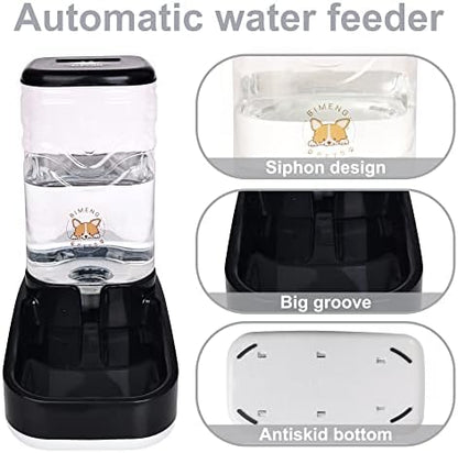 Elevon Automatic Cat Feeder, Gravity Food and Water Dispenser Bowl Set for Small Medium Dogs Animals, Pet Feeder Dispenser Storage Food, 3.8L Large Capacity, Black
