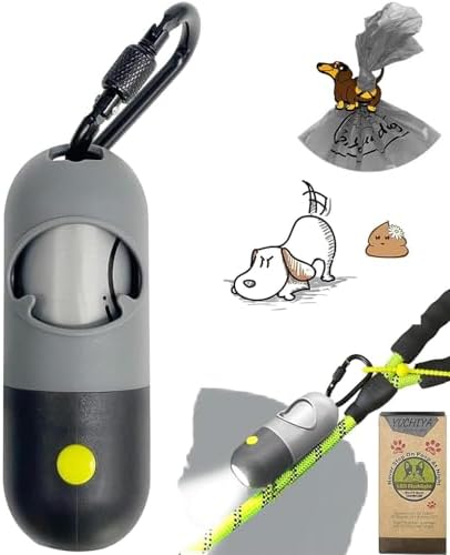 YUCHIYA Dog Poop Bag Holder Dispenser with LED Flashlight(Gray)