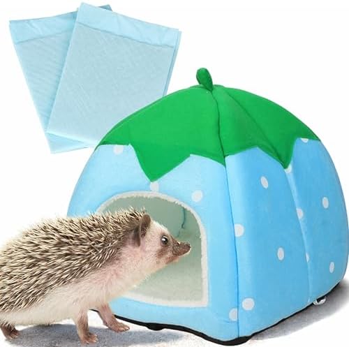 Hides for Hedgehogs Warm Winter Bed, Hedgehog Hideout Bed Nest, Hedgehog Hideout with Disposable Liners, Small Animals Warm House Cage Supplies, Hamster Cage Accessories (Blue, Pee Pads)