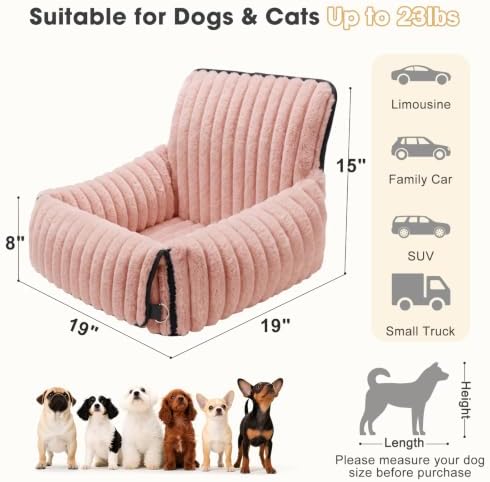 MIXJOY Dog Car Seat for Small/Medium Dogs up to 23 lbs, Multi-Functional Dog Carrier for Car with Detachable Washable Cover, Pet Travel Bed with Clip-On Safety Leash, Pink