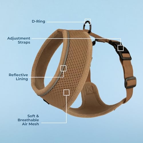 Best Pet Supplies Voyager Aerolite Over the Head Dog Harness, No Pull Breathable Air Mesh Vest, Quick Dry with Reflective Stitching, Adjustable Escape Resistant Harness - Beige, X-Small