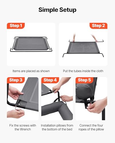 VEVOR Elevated Dog Bed for Large Dogs, Portable Raised Dog Cot with Washable Pillow, Indoor & Outdoor Pet Cooling Raised Hammock Bed with Steel Metal Frame and Breathable Teslin Mesh, XL, Gray