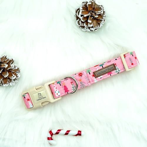 Lionheart glory Christmas Dog Collar, Pink Christmas Tree Dogs Collar Adjustable Soft Comfortable Collars for Small Dogs Girl or Boy Pet Gift Fall Cute Collar
