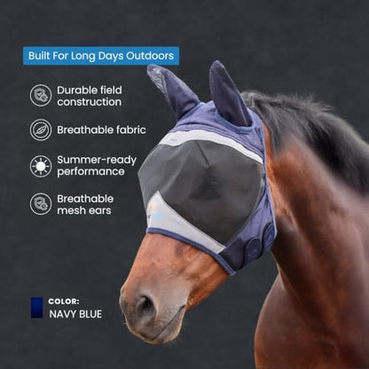Shires FlyGuard Pro Fine Mesh Fly Mask with UV Protection Navy/Extra Extra Full/Ears