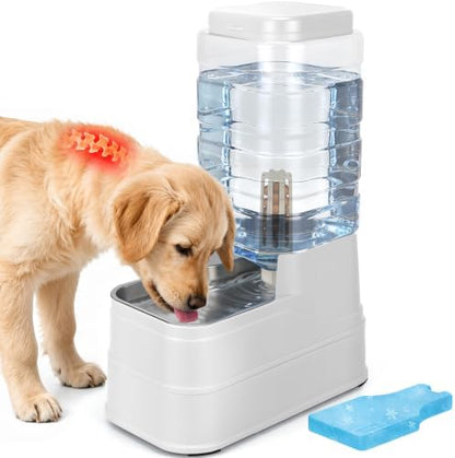 2.2 Gallon Pet Automatic Dog Water Dispenser Cat Gravity Waterer Feeder with Stainless Steel Bowl Large Capacity Puppy Feeding Raised Bowls with Filter,Ice Pack