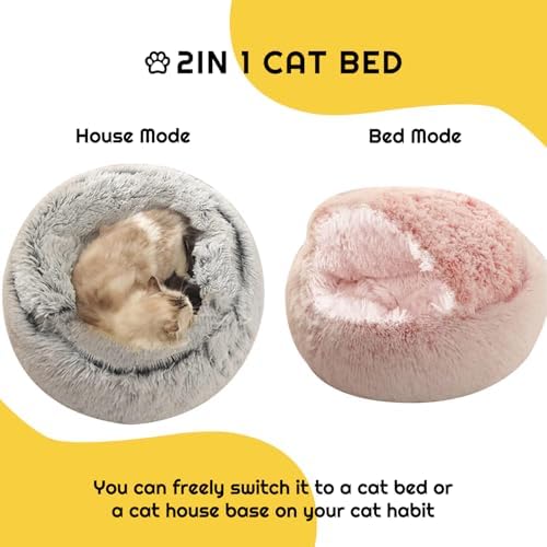 YUDANSI Small Dog Bed Hooded, Cat Cave Bed for Indoor Cats with Covered Hood for Small Dogs Cats Puppy, Plush Faux Fur Enclosed Nest(Gray-26'')