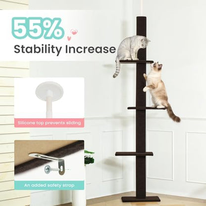 Max & Marlow 95-108" Floor to Ceiling Cat Tree for Indoor Cats, Brown