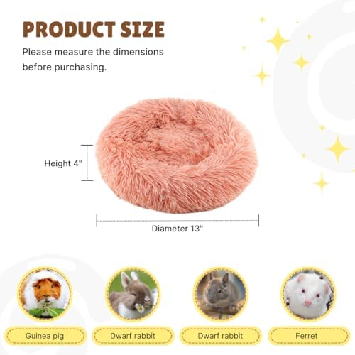 Guinea Pig Bed Soft Washable Donut-Shaped Burrowing Pet Bed for Dwarf Rabbits, Hedgehogs, Chinchillas, Ferrets, Rats Small Animal Mat for Snuggling and Playtime - Pink