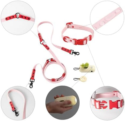 WLK1004G-5SET Luna Small 8FT Adjustable 6-in-1 Waterproof Hands-Free Leash and Collar with LED Flashlight, Bag Dispenser, and Poop Bag Holder, Paloma