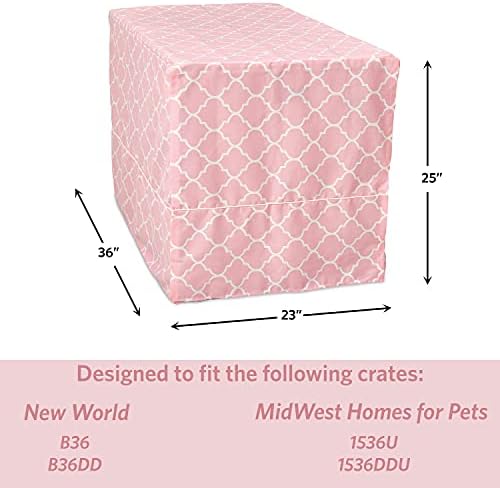 MidWest Homes for Pets Intermediate Dog Crate Cover Featuring Teflon Fabric Protector, Poly-Cotton Privacy Kennel Cover Fits Most 36-Inch Crates, Pink Designer Print, Machine Washable, Reduces Barking