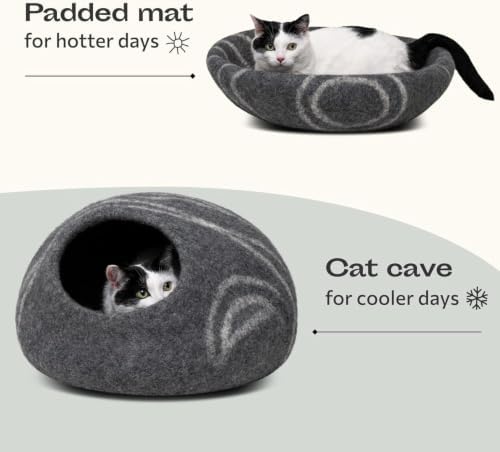 MEOWFIA Cat Cave - Merino Wool Bed for Indoor Cats (Dark Gray, Large)