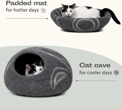 MEOWFIA Cat Cave - Merino Wool Bed for Indoor Cats (Dark Gray, Large)