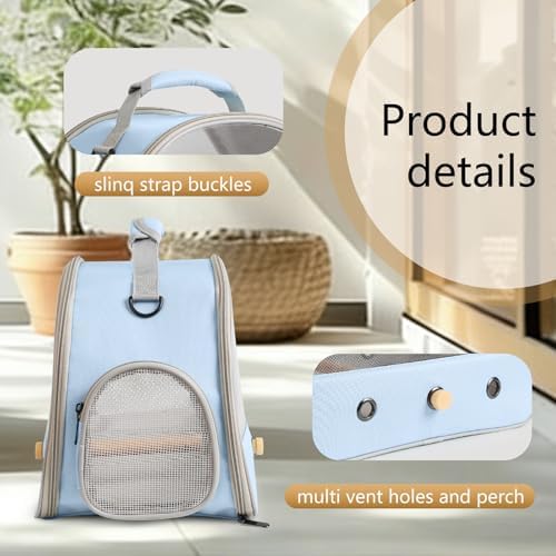 Bird Carrier, Portable Small Bird Parrot Parakeet Carrier with Standing Perch and Soft Mat, Side Access Window Collapsible