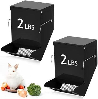 Maxcheck 2 Pcs Rabbit Feeder for Cages, 4.7 Inches, Mesh Bottom, Black