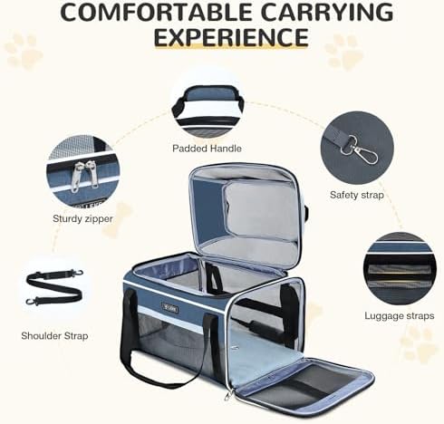 Lekereise Top-Expandable Pet Carrier 17x11x9.5 Inch Alaska Hawaiian Airline Approved Soft Sided Underseat to 12lbs Travel Carriers for Small Dogs and Cats with Locking Safety Zippers Anti-Scratch Mesh