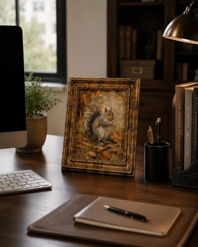 Framed Vintage Style Wall Art Rustic Forest Animal Whimsical Squirrel Canvas Print Farmhouse Decor for Bedroom or Living Room 8x10 Inches Suitable for Hanging or Tabletop Display