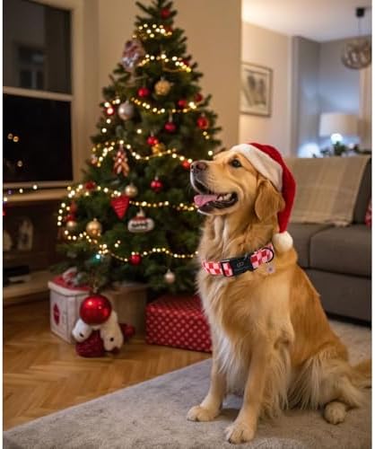 Red and Pink Plaid Dog Collarwith Bow Tie– Adjustable Red & Pink Checkered Dog Collar for Small Medium Large Dogs, Soft Xmas Plaid Puppy Collars with Quick Release Buckle L