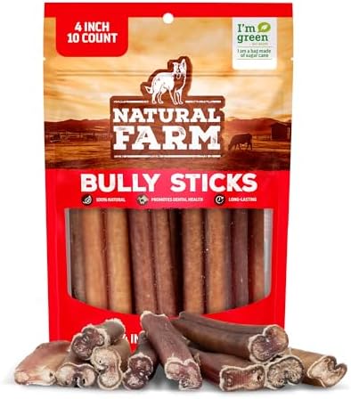 Natural Farm 4 Inch Bully Sticks for Small Dogs & Puppies, 10 Count