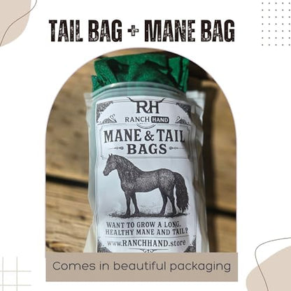 Ranch Hand -Horse Mane and Tail Bag Set, 7 Piece Lycra Hair Protection Bundle for Horses, Includes 6 Mane Bags and 1 Tail Bag — Durable, Stretch Lycra Protection (Green)