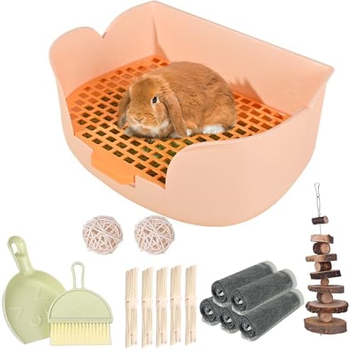 RUBYHOME Large Bunny Litter Box (15.5" x 11.1" x 6.2") Small Animal Litter Pet Toilet Potty Trainer Corner Litter Bedding Box Pet Pan for Rabbit Guinea Pig Easy to Clean (Orange)
