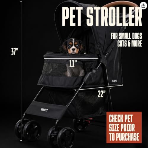 Pet Stroller for Small Dogs & Cats, Foldable Pet Stroller with Breathable Mesh, Storage Basket & Cup Holder, Lightweight 4-Wheel Dog Stroller, Portable Travel Pet Carrier (Up to 35 lbs)