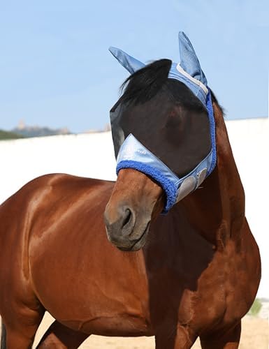 Harrison Howard Horse Fly Mask UV Protective Fine Mesh with Extra Wool Soft Touch on Skin Fly and UV Protection Aquamarine-Black M
