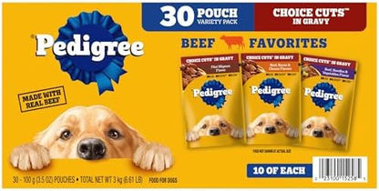 Pedigree Choice Cuts Wet Dog Food Pouch, Beef Favorites, 3.5 oz, 30 Count