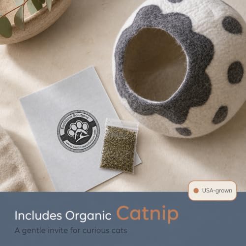 Cat Cave Bed - Gray White Handmade Felted Wool, Large Covered Cozy Cocoon, Indoor Hideaway Igloo House, Also Perfect Kitten Gift, By Earthtone Solutions (Cozy Pueblo)