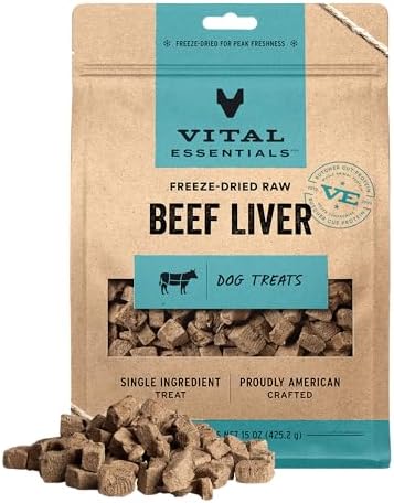 Vital Essentials Freeze Dried Dog Treats, Beef Liver, 15 oz Bag